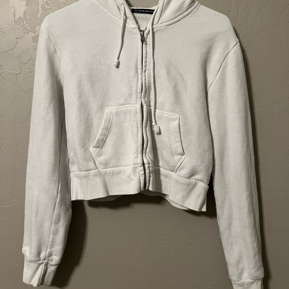 Brandy Melville White Crop Zip Up